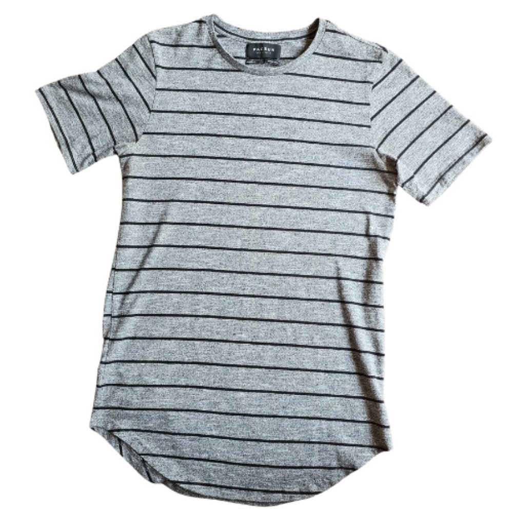 Pacsun Striped Rounded Hem Short Sleeve Tee T Shirt Crew Neck Black & Gray M